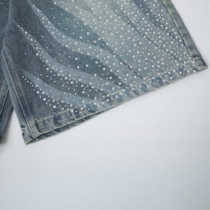 Rhinestones Light Blue Shorts Jeans