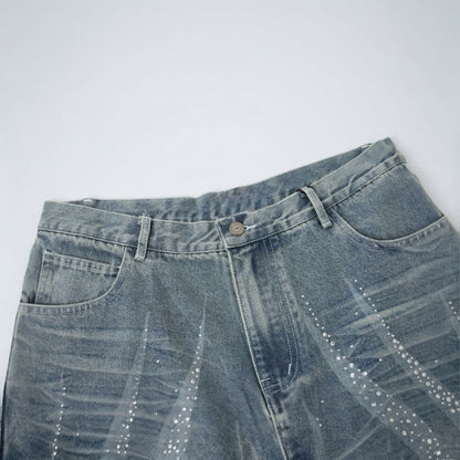 Rhinestones Light Blue Shorts Jeans