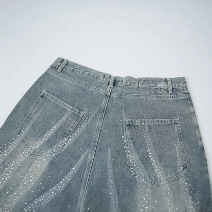 Rhinestones Light Blue Shorts Jeans